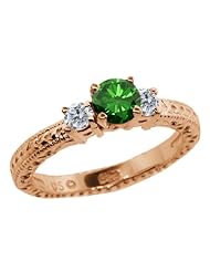 0.79 Ct Round Green and G/H Diamond 14K Rose Gold 3-Stone Ring