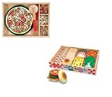 Melissa and Doug Wooden Food Sandwich Making Set and Pizza Party Wooden Play Food Bundle of 2