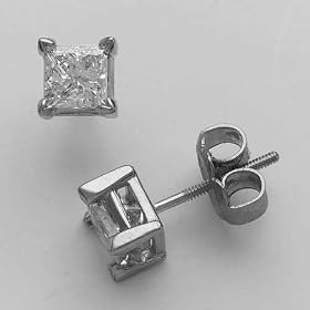 0.75 Ct Princess Cut IJ I1 Diamond Stud Earrings 14 Karat White Gold !! Jewerly At Manufacturer's Price !!
