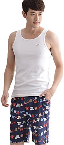 Mingxin Couple's Men's Pure Cotton Summer Sleepwear Pajamas Set Vest Shorts
