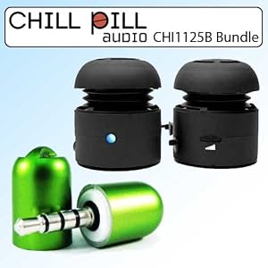 Chill Pill CHI1125B Mobile Speakers Bundle With Chill Pill CHI1460 Rap Cap Microphone Green for Ipods, MP3 Players, Laptops