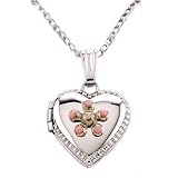 Childrens Sterling Silver Heart Enamel Diamond Pendant w/Chain