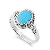 Rhodium Plated Sterling Silver Wedding & Engagement Ring Turquoise Ladies Ring 13MM ( Size 5 to 9)