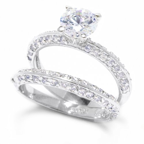 Sales Bling Jewelry Vintage 3ct Round Sterling Silver Engagement Wedding Ring Set