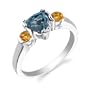 Sterling Silver 1.50 cts Trillion London Topaz & Round Citrine Ring Size 8