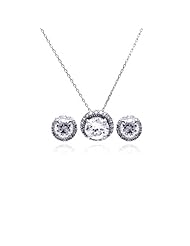 Nickel Free Sterling Silver Pendant & Earring Sets Round CZ Matching Set Pendant Diameter: 14.32mm Earring Diameter: 10.15mm