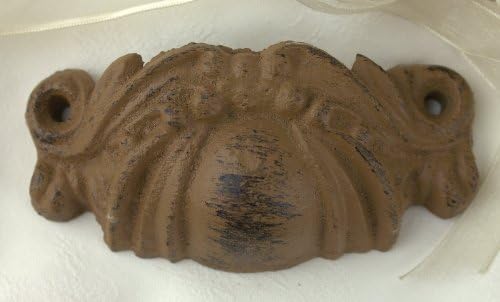 Cast Iron Fleur Shell Bin Pull Drawer Pulls Handle 3 3/8" Oc Vintage Ornate 058