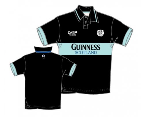 COTTON TRADERS Adult Guinness Scotland Classic Rugby Polo, Black/Blue, XXL