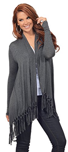 Women's Casual Open Front Long Sleeve Jersey Knit Asymmetric Fringed Cardigan
