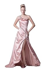 Beaded Backless Charmeuse One Shoulder Evening Dress  with a Brush/Sweep Train 