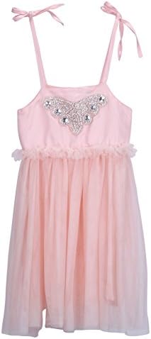 Careesoffe Baby Little Girls Flower Dress Light Pink Color Lace Tulle Chiffon for Wedding,Party,Birthday,Formal(Size 6-7T)