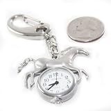 Geneva Fun Western Running Horse Key Chain Watch Charm with Clip in Brushed Silver Tone by Keychain Watches Ks Charming Designs