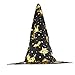 LUX ACCESSORIES Halloween Black and Gold Tone Stars Witch Mesh Witch Hat