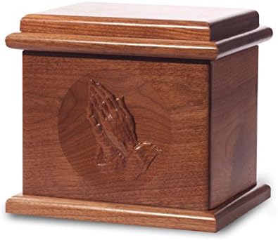 Cremation Urn - Deluxe Oak Wood with Black Walnut Stain - Praying Hands Carving