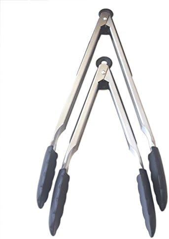 Life Basics Premium Silicone Tongs - 2 Pack (9-inch &amp; 12-inch) - Black