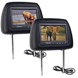 7-Inch TFT LCD Monitor Car Headrest Two-Pack with Remotes (Black)