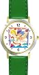 Cupid with Bow & Arrow in Pastel - Cherub, Angel or Cupid Theme - WATCHBUDDY&reg; DELUXE TWO-TONE THEME WATCH - Arabic Numbers - Green Leather Strap-Size-Large ( Men's Size or Jumbo Women's Size )