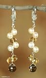 Pearl and smoky quartz earrings, 'Iridescent Empress'
