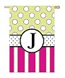 Monogram Peppy Pink & Green Polka Dot Double Sided Regular Size Flag - J