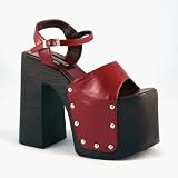 REBEL 6 Inch Hot Platform Slip-On Sandal Shoes With Ankle Strap Red Demonia CLEARANCE