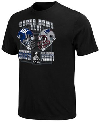 Super Bowl XLVI 46 New York Giants vs New England Patriots Black Dueling T Tee Shirt Size L