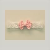 3 Inch bow on Lace Headband, Small - fits 0 to 3 months (13 inch band), Light Pink