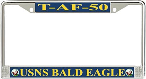 USNS Bald Eagle T-AF-50 Metal License Plate Frame Holder Kit Car Auto with Screw Cap Covers