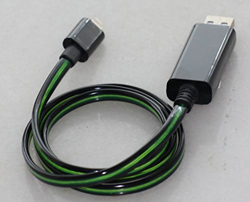 DS Link Light Up Luminescent Visible Current Flow Smart Charger and Sync Cable for iphone6 5S 5C iPad mini ipad air etc (Black/Green) 80cm