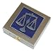 The Scales of Justice emblem is hand cast pewter. Each color is individually hand painted with durable enamel. This designer large vitamin case is well constructed of brushed steel and measures 2" x 2" x 5/8" with an inside divider to organize your supplements. Comes packaged in a custom Ahlers Designs box. Keep your vitamins and medication close at hand with this stylish pill box.