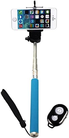 Finizo Extendable Selfie Handheld Stick with Bluetooth Wireless Remote Shutter and Wirst Strap (Light Blue)