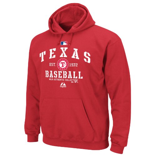MLB Texas Rangers Adult Long Sleeve Hooded Fleece Pullover (Pro Scarlet, Medium)