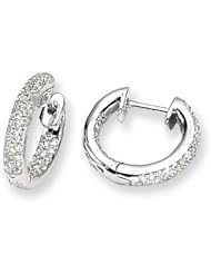 14k White Gold Diamond In/Out Hinged Hoop Huggie Earrings. Carat Wt- 0.341ct