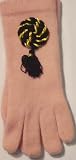 Pink Color One Size Angora Lamb Wool Reinforced with Nylon Fiber Gloves with Gold and Black Braid and Tassel