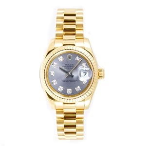 Rolex Ladys President New Style Heavy Band 18k Yellow Gold Model 179178 Fluted Bezel Silver Diamond Dial