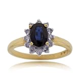 New 14K Yellow Gold Blue Oval Sapphire Diamond Ring