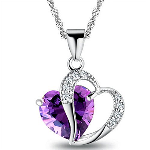 JQUEEN 1Pc Stylish Artificial Gem Love Heart Shape Pendant Chain Necklace Valentines Gift