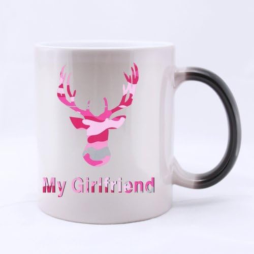 Funny Girlfriend Mug - Hipster Pink Camouflage Deer Head Pattern My Dear/Deer Girlfriend Morphing Coffee Tea or Tea Cup - 11 ounces