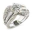 Rhodium-Plated Brass Ring with a Round Clear CZ Centerpiece in a Prong Set - Size: 5-10
