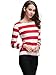 HuHot Women's Long Sleeve Boat Neck Striped Relax Fit Tee Shirts X-Large HS6447-5, Red