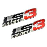 2x (pair set) LS3 6.2L V8 Red Engine Emblems Badges Highly Polished Aluminum Chrome... by Unknown