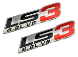 2x (pair/set) LS3 6.2L V8 Red Engine Emblems Badges Highly Polished Aluminum Chrome Silver for GM General Motors Chevy Chevrolet
