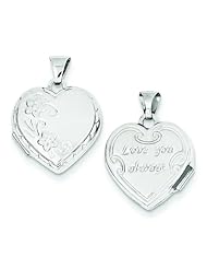 14K WG Heart Reversible Flower Locket Jewelry New