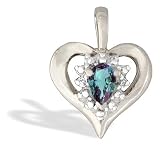14K White Gold Pear Created Alexandrite and Diamond Heart Pendant