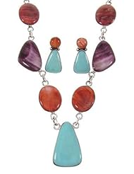 Southwestern Multicolor Silver Necklace Earring Set PS61239