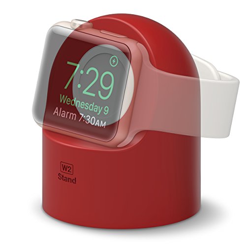 elago W2 Stand [Red] - [Supports Nightstand Mode][Cable Management][Scratch-Free Silicone] - for Apple Watch