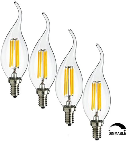 SooFoo E12 Candelabra Base 4W Dimmable COB LED Filament Flame Tip Candle Light Bulb,2700K Warm White 400LM,40W Incandescent Replacement,4 Pack