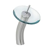 FREUER Vetro Collection: Glass Waterfall Bathroom Sink Faucet, Brushed Nickel