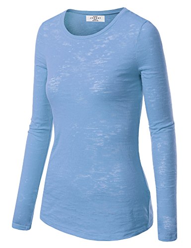 MBJ Womens Lightweight Soft Round Neck Burnout Long Sleeve Shirt - Made in USA