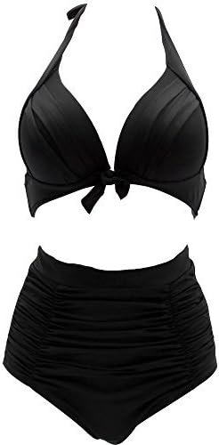 Telaura 2016 New Arrival Product Black Push Up Bra Bikini Set Halter Bandage Swimsuit High Waist Bottom Fashion Swimwear for Women (L)