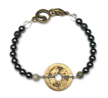Hematite “Grounding” Bracelet with Chinese Coin – 6mm beads – Men’s – 8″